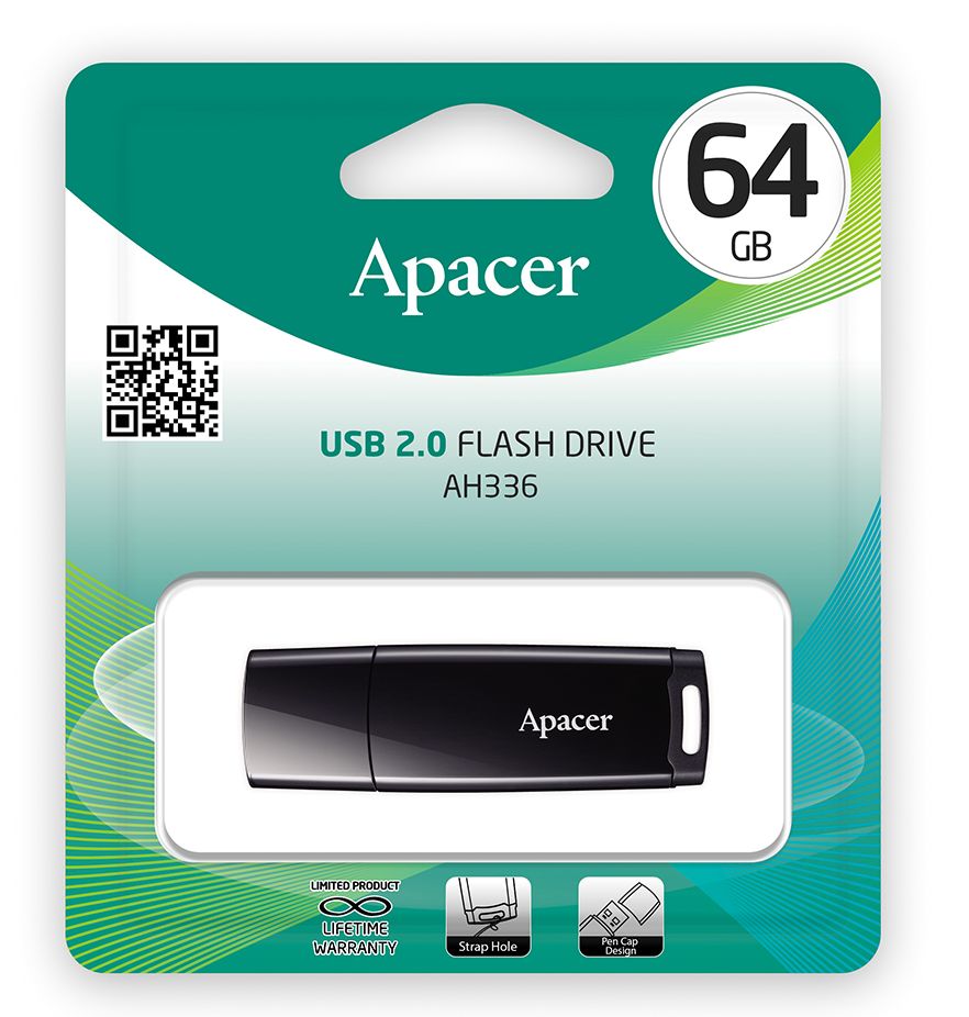 Флеш накопитель 64GB, Apacer, AH336, USB 2.0, чёрный 