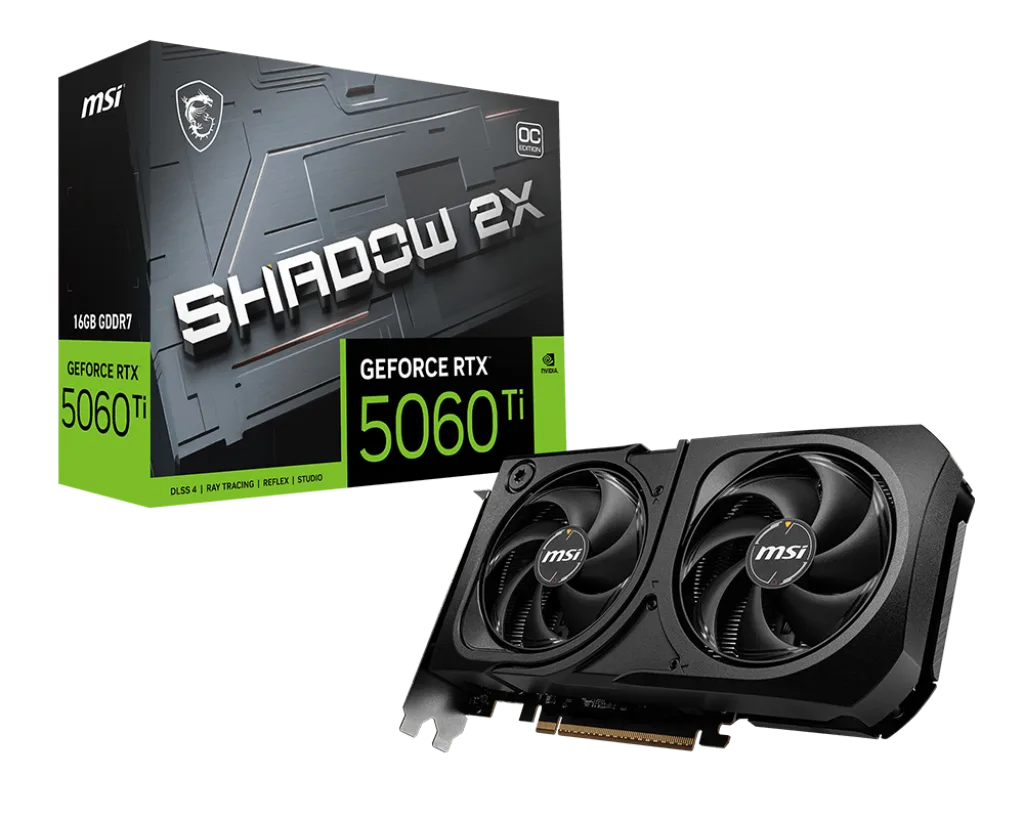 Видеокарта MSI GeForce RTX 5060 Ti 16G SHADOW 2X OC PLUS (G506T-16S2CP) [16 ГБ, GDDR7, 128 бит, HDMI, DisplayPort (3 шт)]