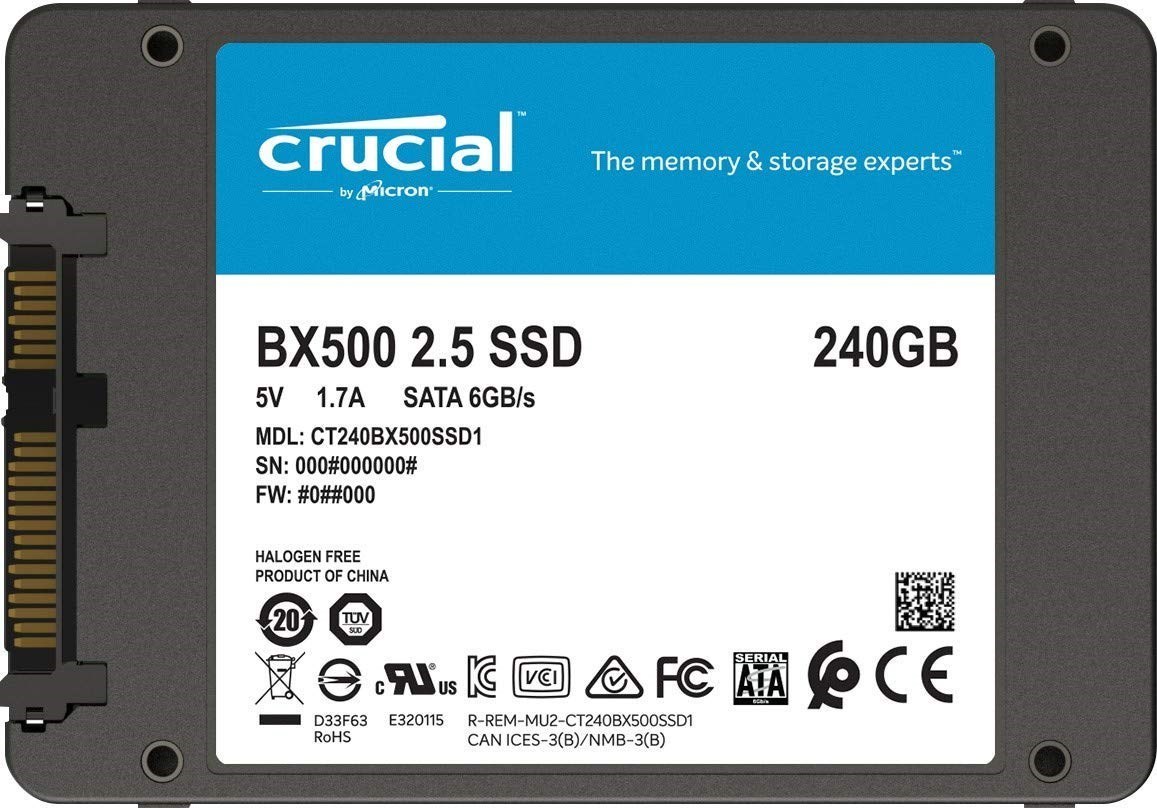 SSD накопитель Crucial BX500 CT240BX500SSD1 [240 ГБ, 2.5"SATA III, чтение: 540 МБ/с, запись: 500 МБ/с, TLC]