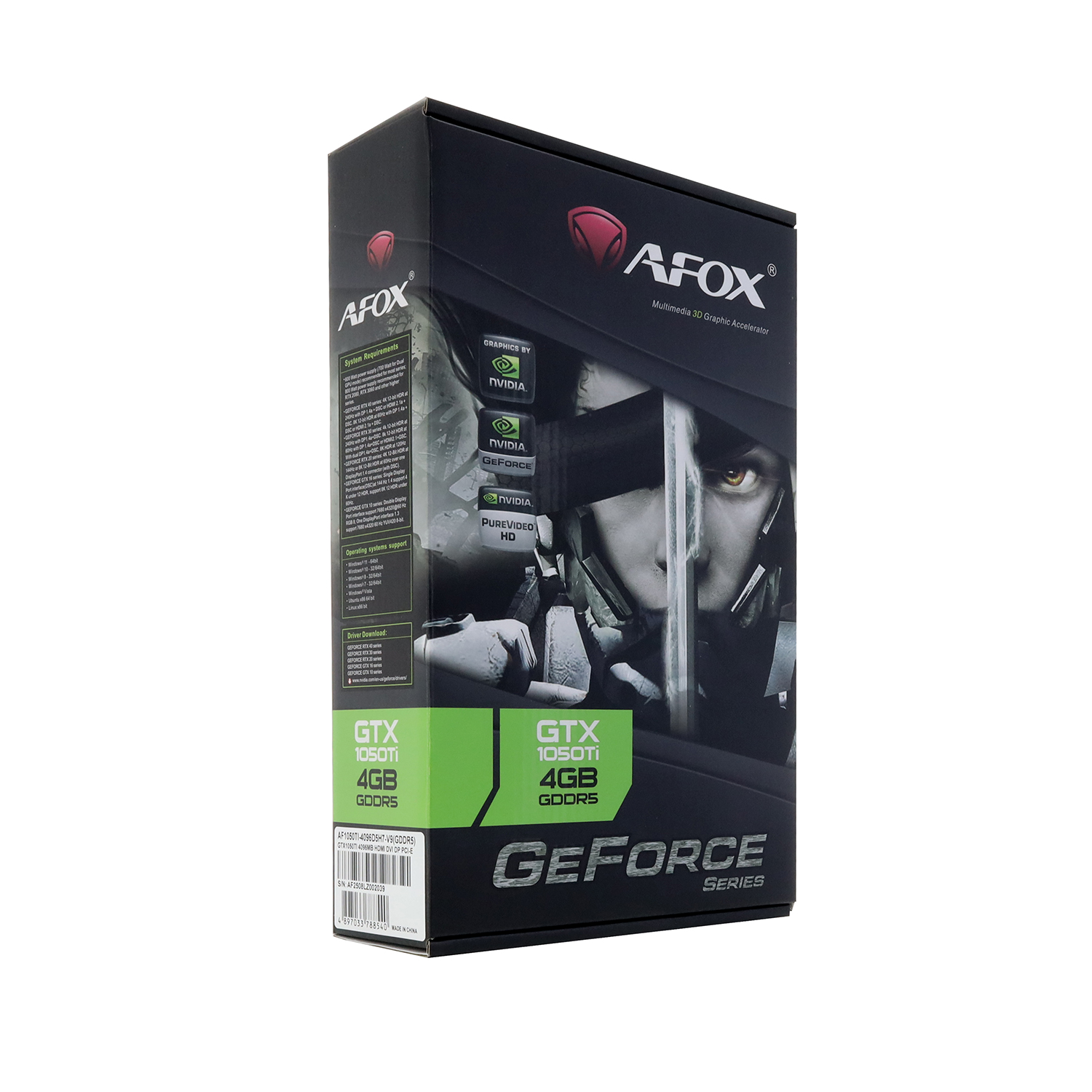 Видеокарта Afox GTX 1050Ti (AF1050TI-4096D5H7-V9) [4 ГБ, GDDR5, 128 бит, DVI, HDMI, DisplayPort]