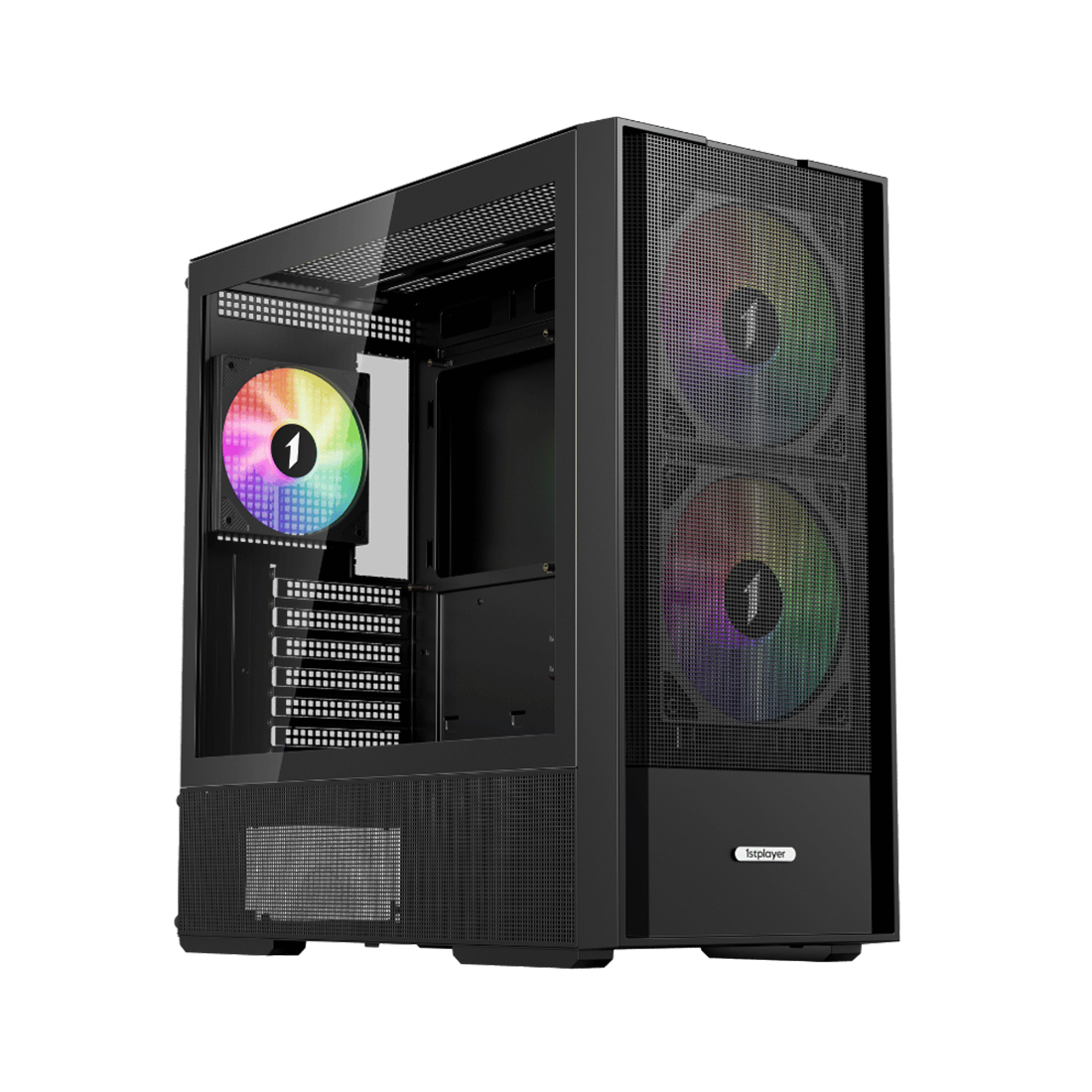 Корпус 1stPlayer AU7 (AU7-BK-2FA7-14-2FA7R-1FA7) [Midi Tower, 4 x 140 мм, черный]