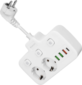 Удлинитель Defender без заземления R240 (99295) 0.2м, 2 розетки, 3xUSB, 1xType-C, белый