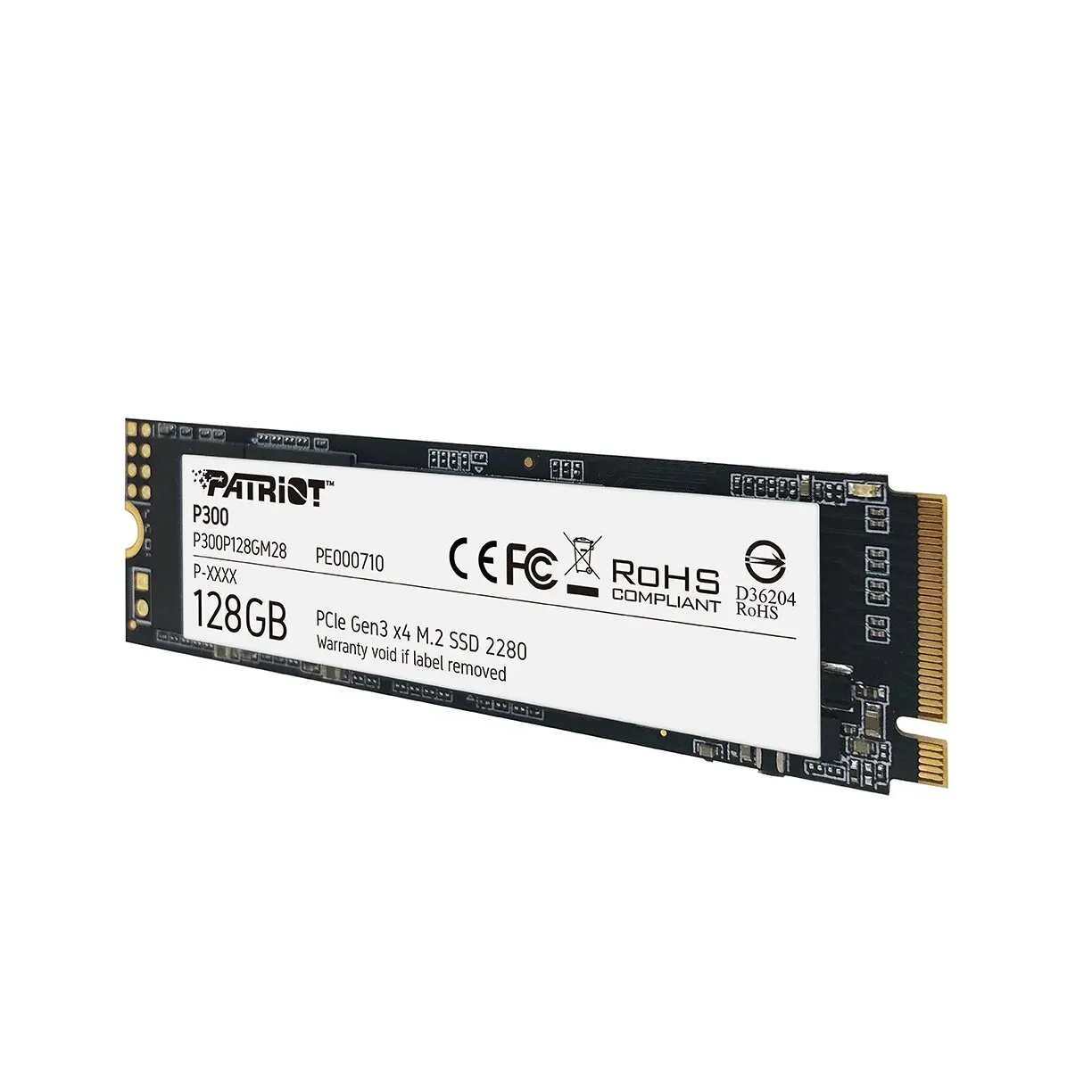 Твердотельный накопитель SSD M.2 PCIe Patriot P300, P300P128GM28, [128 ГБ, M.2 2280 PCI-E, чтение: 1600 МБ/с, запись: 600 МБ/с, TLC]