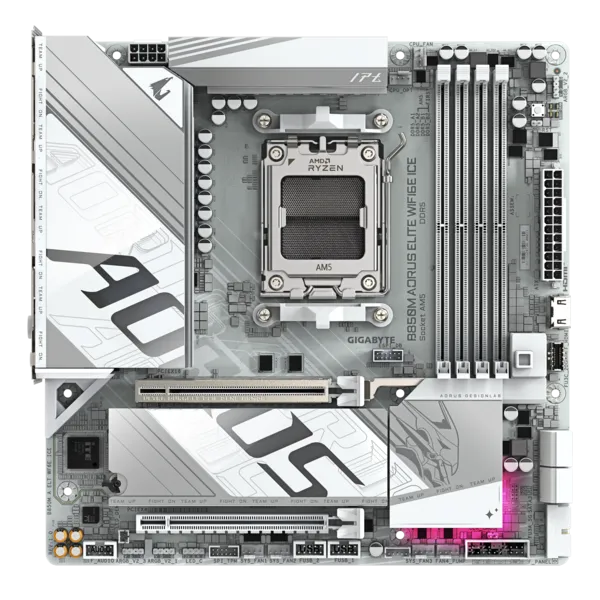 Материнская плата Gigabyte B850M AORUS ELITE WIFI6E ICE [AM5, AMD B850, 4xDDR 4, 2xM.2, 2xPCI-E x16, Micro-ATX]