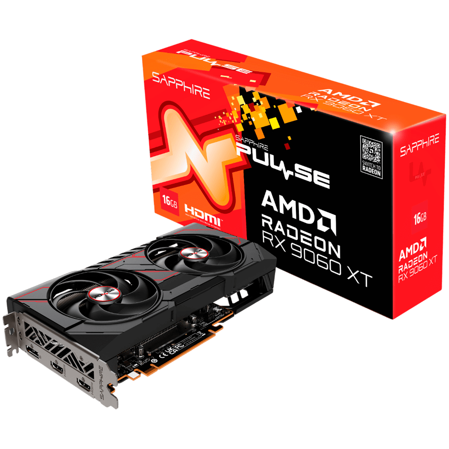 Видеокарта Sapphire PULSE AMD RADEON RX 9060 XT GAMING OC 16GB DUAL (11350-03-20G) [16 ГБ, GDDR6, 128 бит, HDMI, DisplayPort (2 шт)]