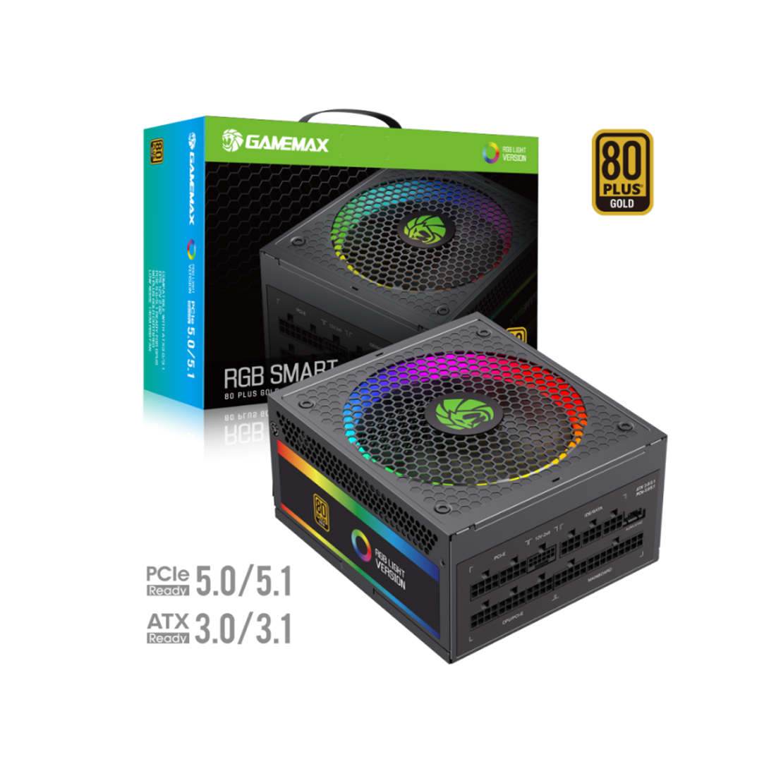 Блок питания GameMax RGB-Smart 750 PRO (2141-0750B0026) [750 Вт, 80 PLUS Gold, 8x SATA, 1 x 16 pin (12VHPWR), 3 x 6+2 pin PCIe, 2x 4+4 pin CPU, ATX]