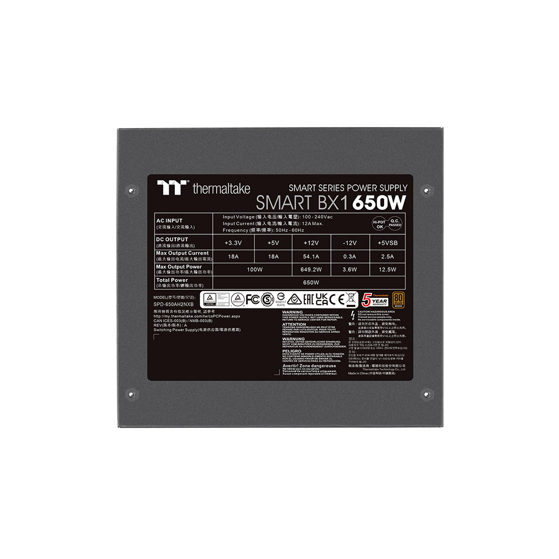 Блок питания Thermaltake Smart BX1 D2D 650W (PS-SPD-0650NNFABE-4) [650 Вт, 80 PLUS Bronze, 6x SATA, 2 x 6+2 pin PCIe, 1x 4+4 pin CPU, EPS12V, ATX]