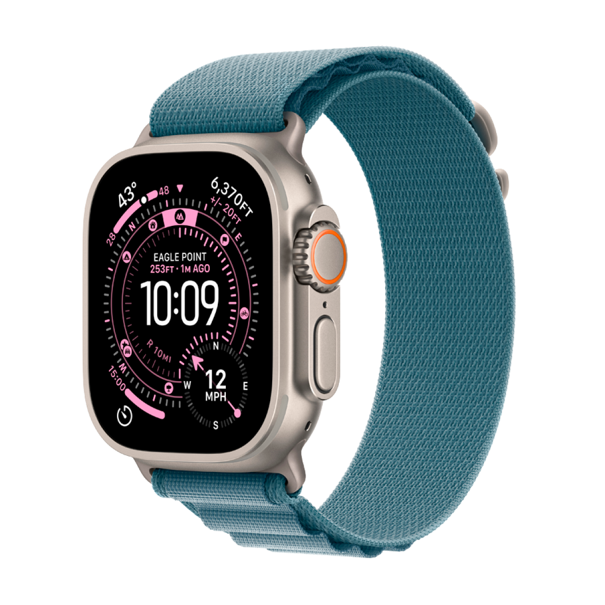 Apple Watch Ultra 3 GPS + Cellular 49mm (MEWP4QR/A) Natural Titanium Case with Light Blue Alpine Loop - Large, Model A3281, серебристый + голубой
