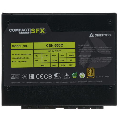 Блок питания Chieftec COMPACT 550W, CSN-550C [550 Вт, 80 PLUS Gold, 6x SATA, 2x 6+2 pin PCIe, 1x 4+4 pin CPU, EPS12V] - купить по цене 51 370 тг. в интернет-магазине Forcecom.kz
