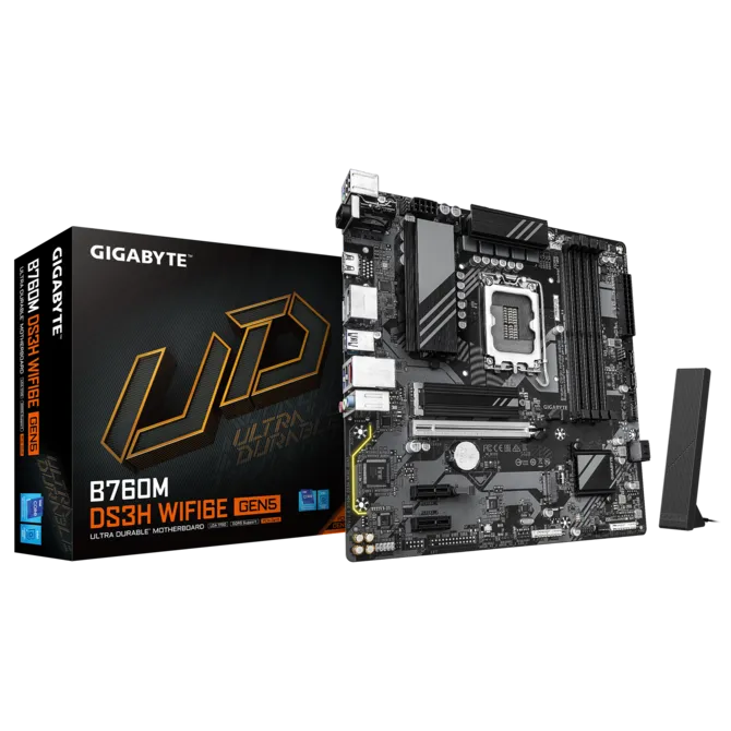 Материнская плата Gigabyte B760M DS3H WiFi6E Gen5 [LGA 1700, Intel B760, 4xDDR 5, 2xM.2, 1xPCI-E x16, Micro-ATX]