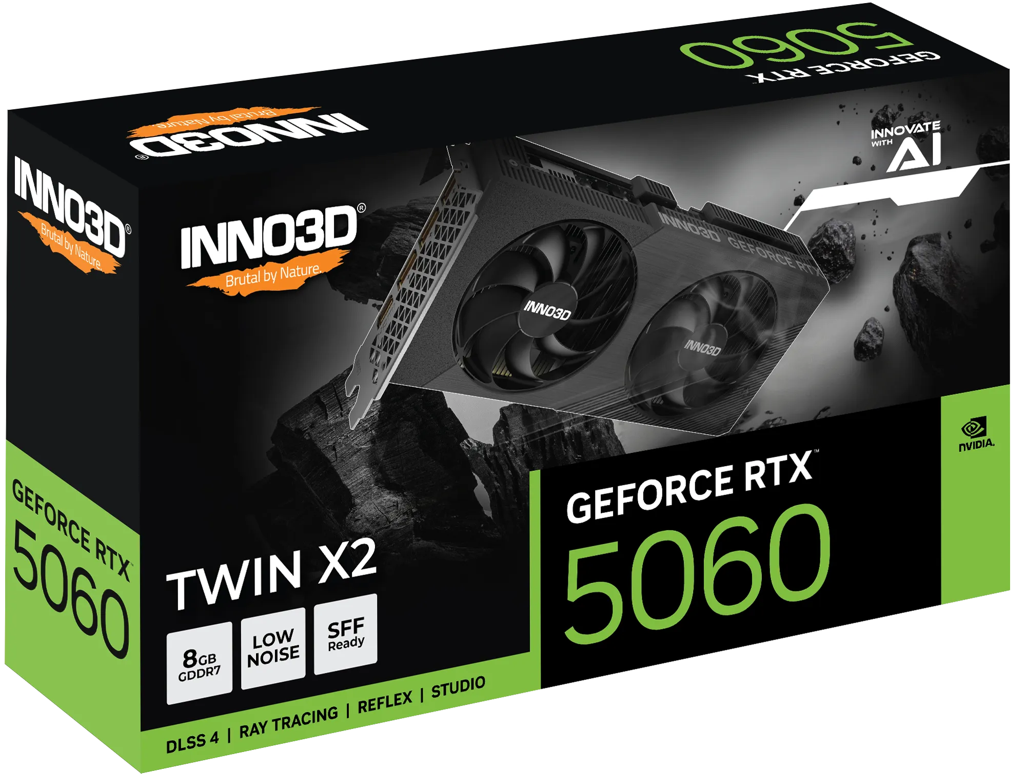 Видеокарта Inno3D GeForce RTX 5060 TWIN X2 (N50602-08D7-195071N) [8 ГБ, GDDR7, 128 бит, HDMI, DisplayPort (3 шт)]