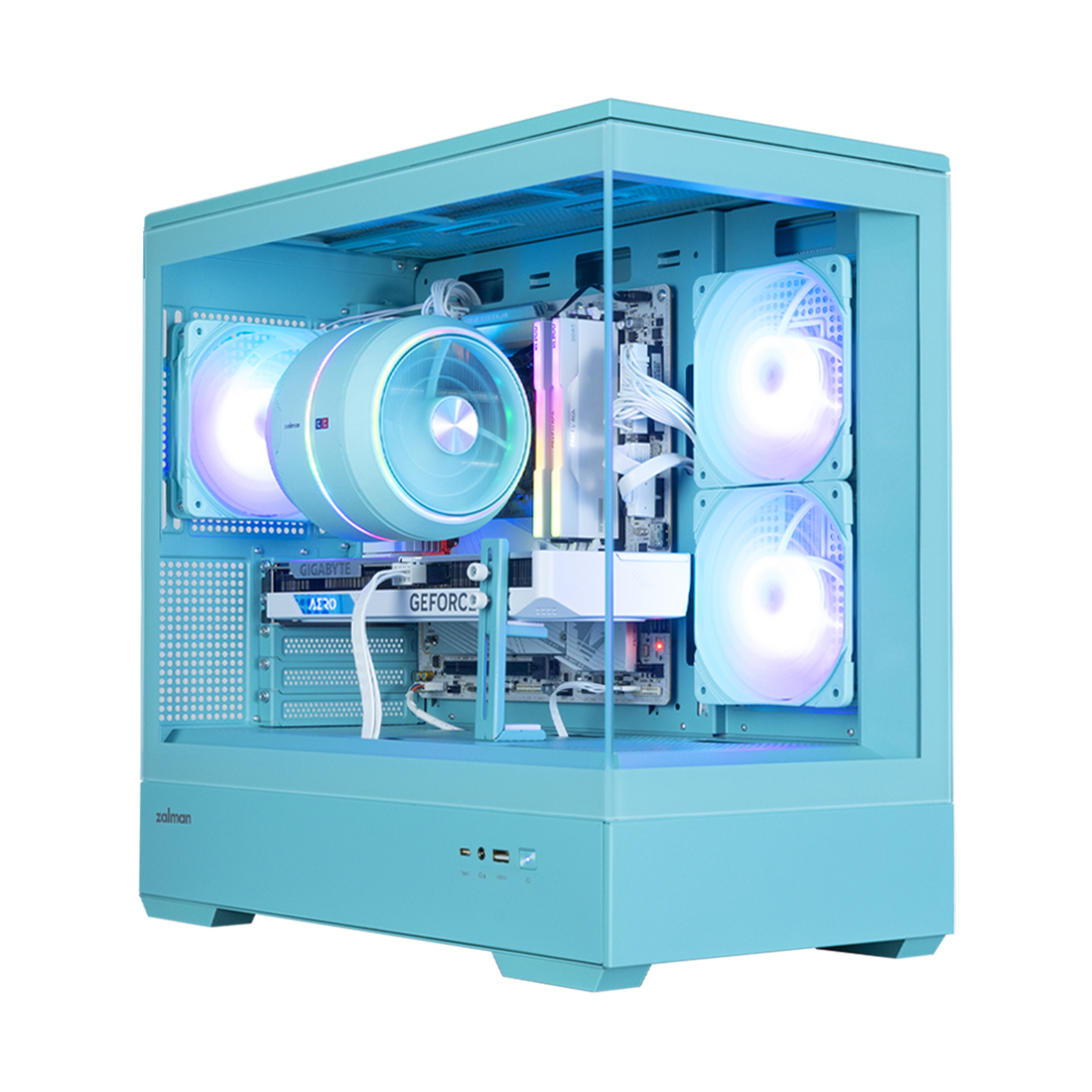 Корпус Zalman P30 MINT V2 [Mini Tower, 3 x 120 мм, бирюзовый]