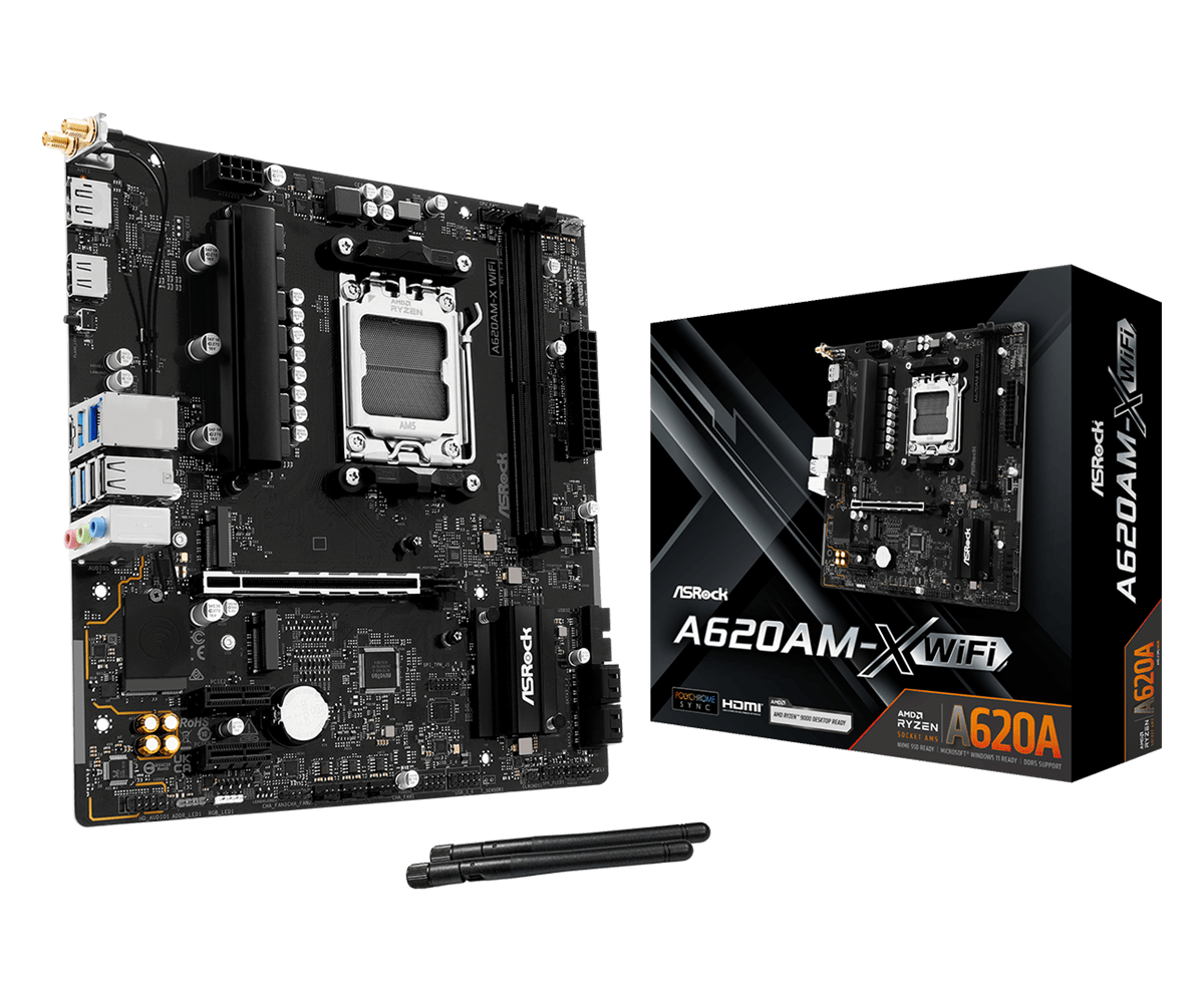Материнская плата ASRock A620AM-X WiFi [AM5, AMD A620, 2xDDR 5, 2xM.2, 1xPCI-E x16, Micro-ATX]