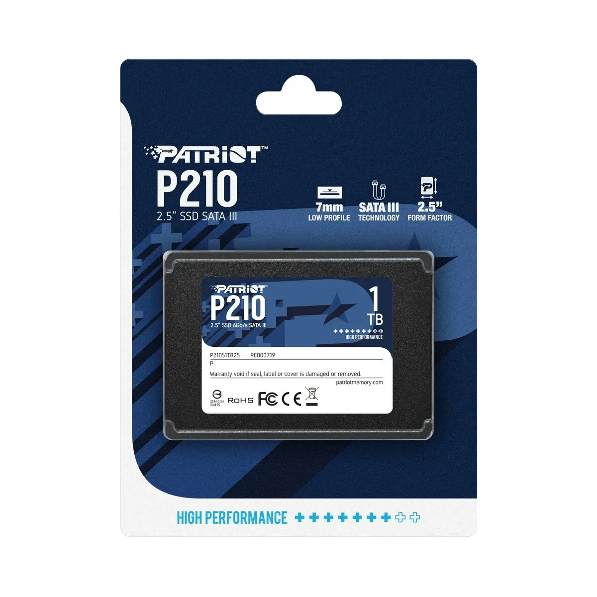 Твердотельный накопитель SSD Patriot P210 (P210S1TB25) [1 ТБ, 2.5" SATA III, чтение: 520 МБ/с, запись: 430 МБ/с, 3D V-NAND]
