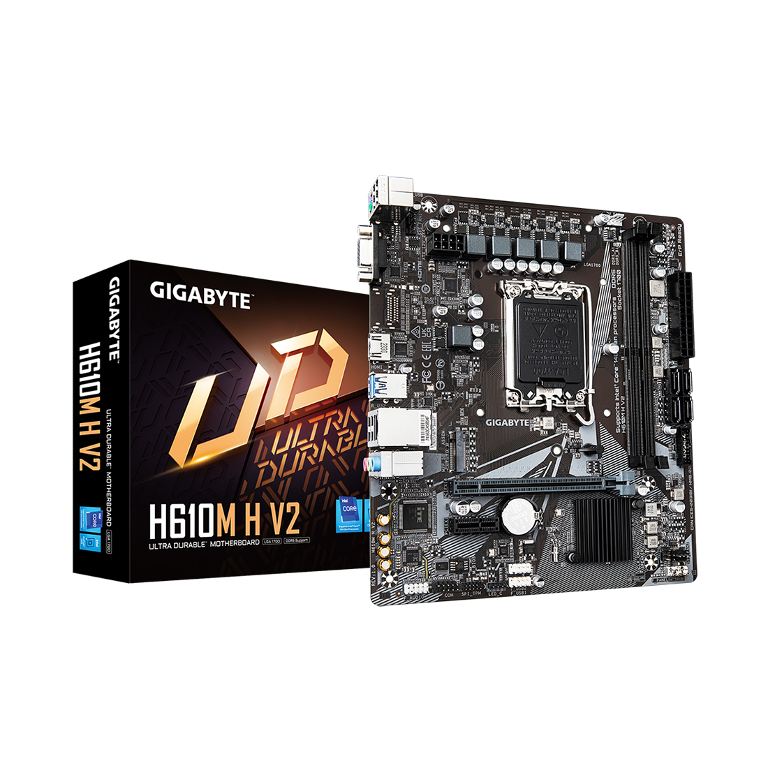 Материнская плата Gigabyte H610M H V2 (4719331859985) [LGA 1700, Intel H610, 2xDDR 5, 1xM.2, 1xPCI-E x16, Micro-ATX]