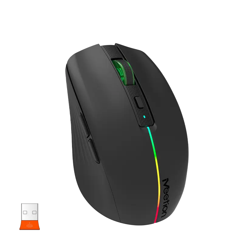 Мышь MeeTion BTM002 [проводная + беспроводная, светодиодная, 1600 DPI, 125 Гц, подсветка, черная]