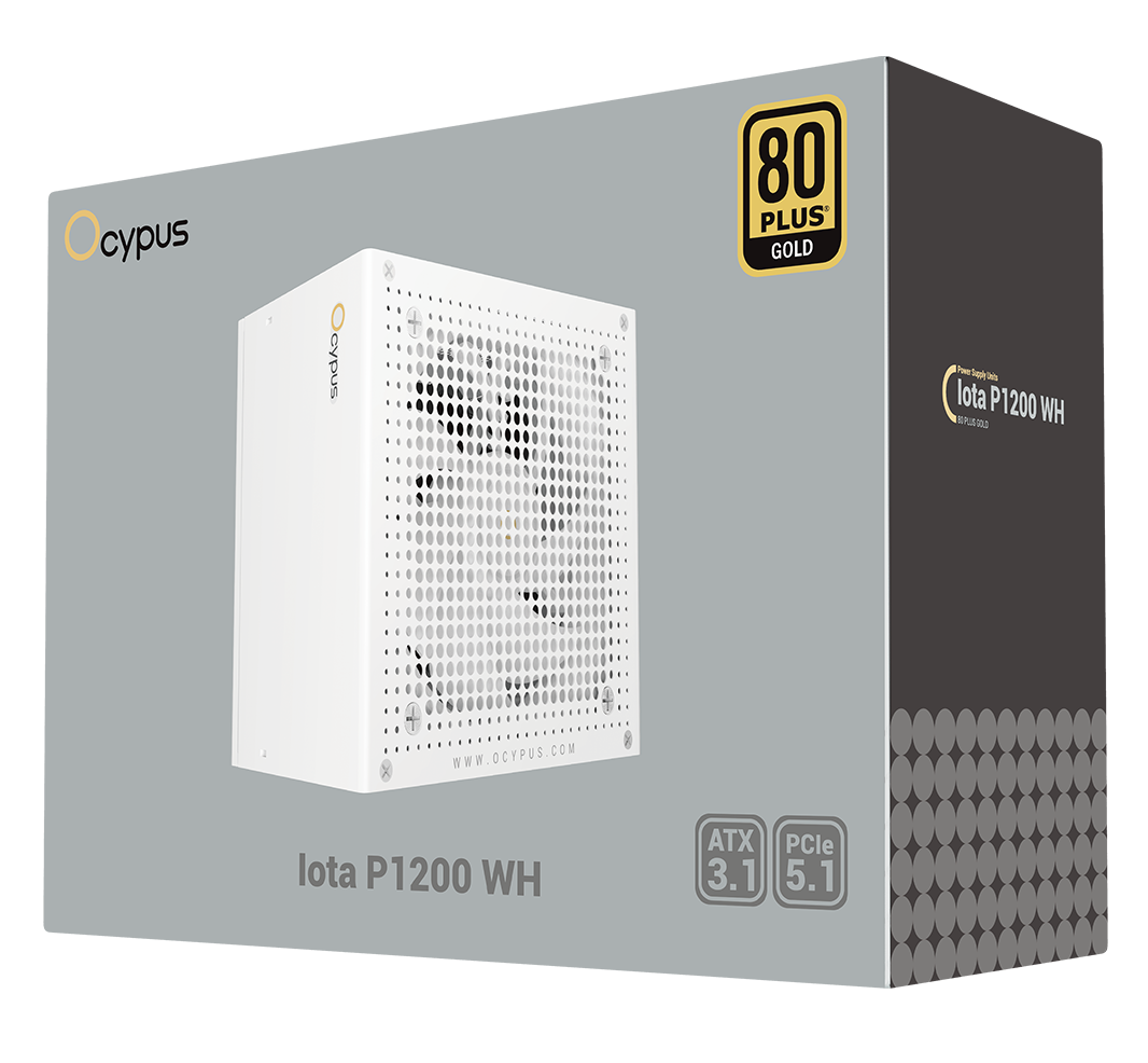 Блок питания Ocypus Iota P1200 WH 1200W (Iota-P1200-G1FFWH025X-E) [1200 Вт, 80 PLUS Gold, 8x SATA, 1 x 16 pin (12VHPWR), 3 x 6+2 pin PCIe, 2x 4+4 pin CPU, ATX]