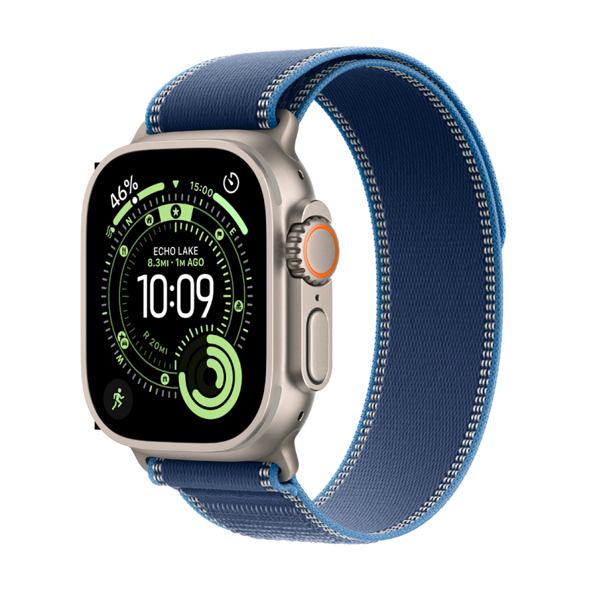 Apple Watch Ultra 3 GPS + Cellular 49mm (MEWR4QR/A) Natural Titanium Case with Blue/Bright Blue Trail Loop - S/M, Model A3281, серебристый + синий