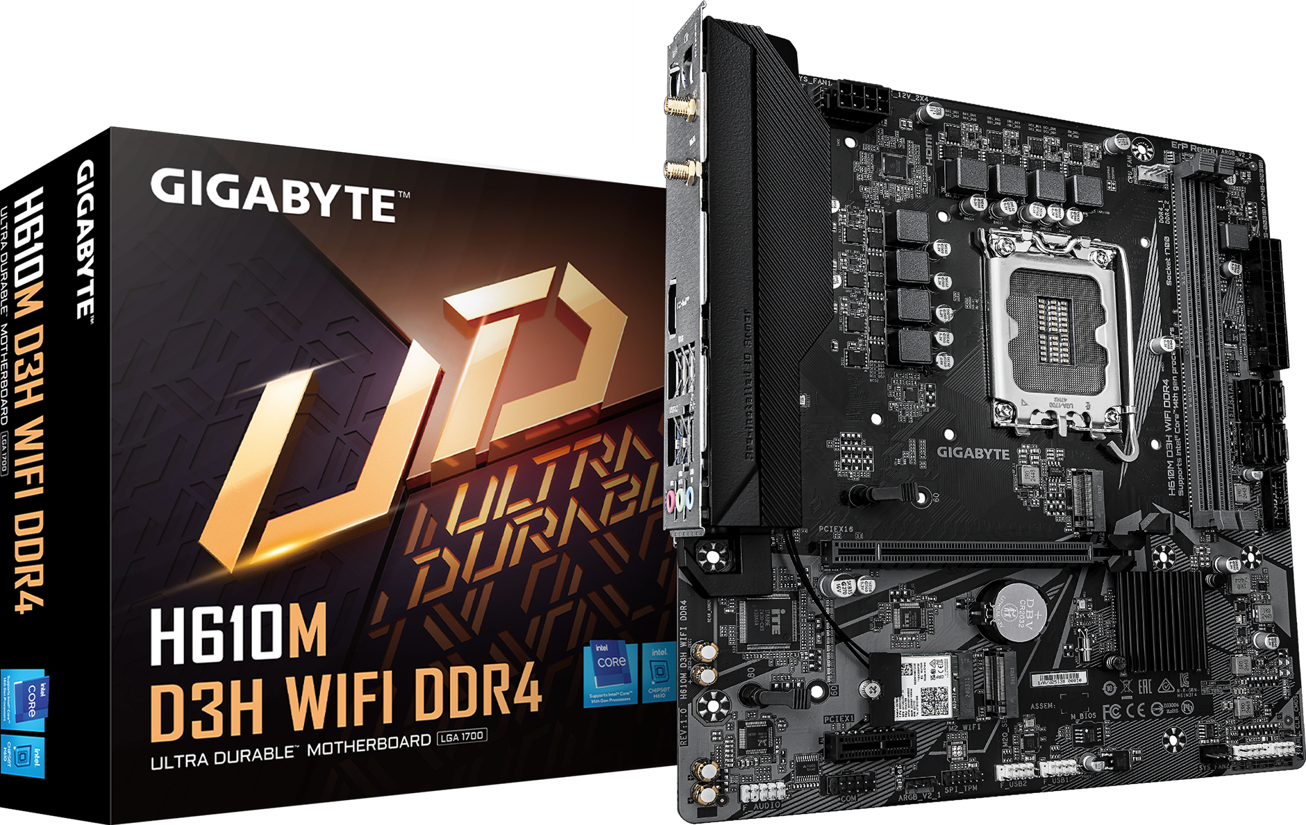Материнская плата Gigabyte H610M D3H WIFI DDR4 [LGA 1700, Intel H610, 2xDDR 4, 2xM.2, 1xPCI-E x16, Micro-ATX]