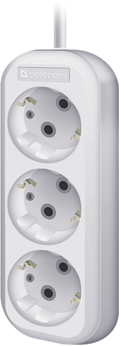 Удлинитель с заземлением Defender R330 16 А, 7 м, 3 розетки, белый