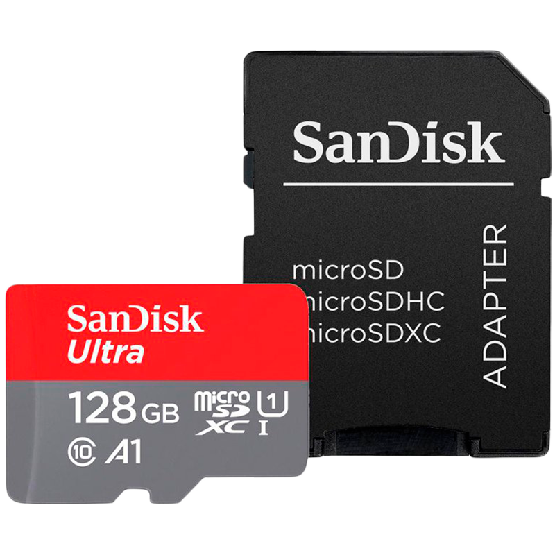 Карта памяти SANDISK Ultra microSDXC 128GB + SD Adapter 140MB/s A1 Class 10 UHS-I (SDSQUAB-128G-GN6MA)
