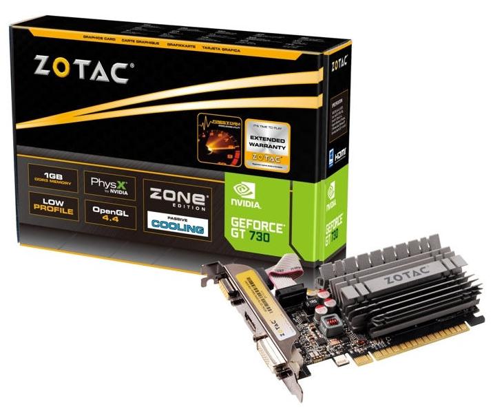 Видеокарта Zotac GeForce GT 730 Zone Edition (ZT-71113-20L) [2 ГБ, GDDR3, 64 бит, 902 МГц, VGA, DVI, HDMI]