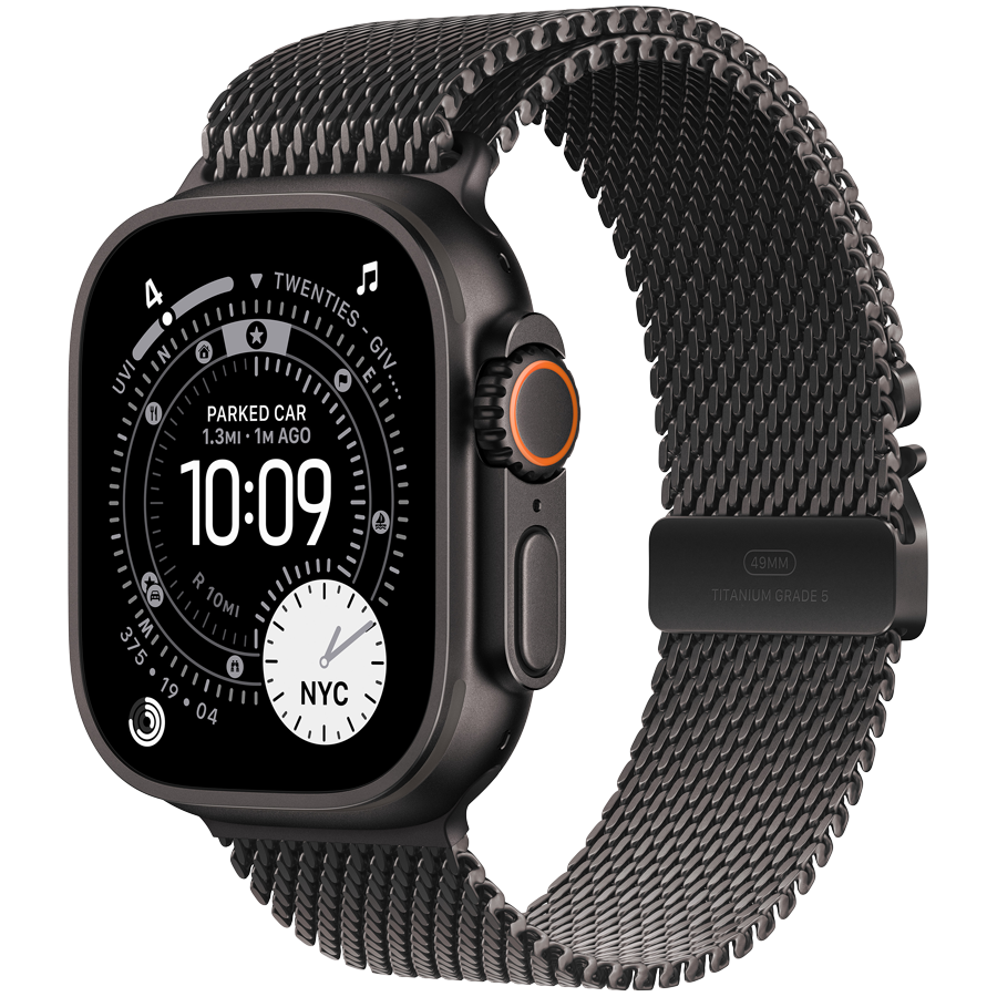 Apple Watch Ultra 3 GPS + Cellular 49mm (MF1Q4QR/A) Black Titanium Case with Black Titanium Milanese Loop - Medium, Model A3281, черный