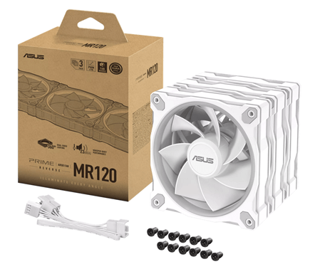 Комплект вентиляторов для корпуса Asus PRIME MR120 FAN ARGB REVERSE WHITE [120 мм, 1600 об/мин, 58 CFM, 23 dB, PWM]