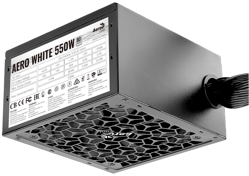 Блок питания AeroCool AERO WHITE 550W (ACPW-AR55AEC.12) [550 Вт, 80 PLUS White, 6x SATA, 2 x 6+2 pin PCIe, 2x 4+4 pin CPU, ATX]