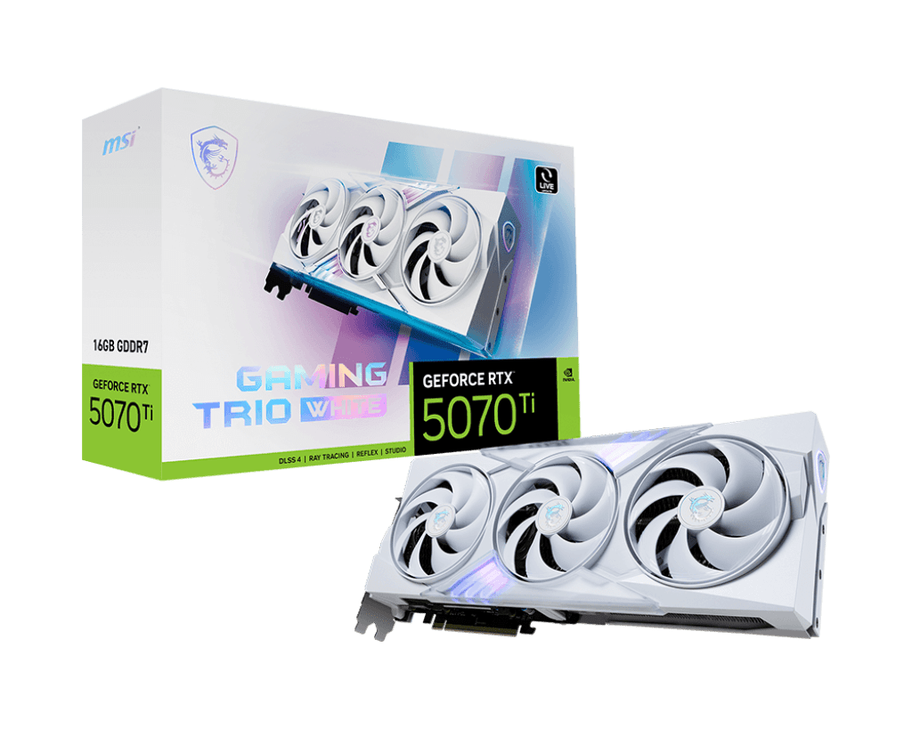 Видеокарта MSI GeForce RTX 5070 Ti 16G GAMING TRIO OC WHITE (G507T-16GTCW) [16 ГБ, GDDR7, 256 бит, HDMI, DisplayPort (3 шт)]