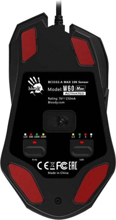 Мышь A4Tech Bloody W60 Max Activated [проводная, светодиодная, 10000 DPI, 2000 Гц подсветка, серая]