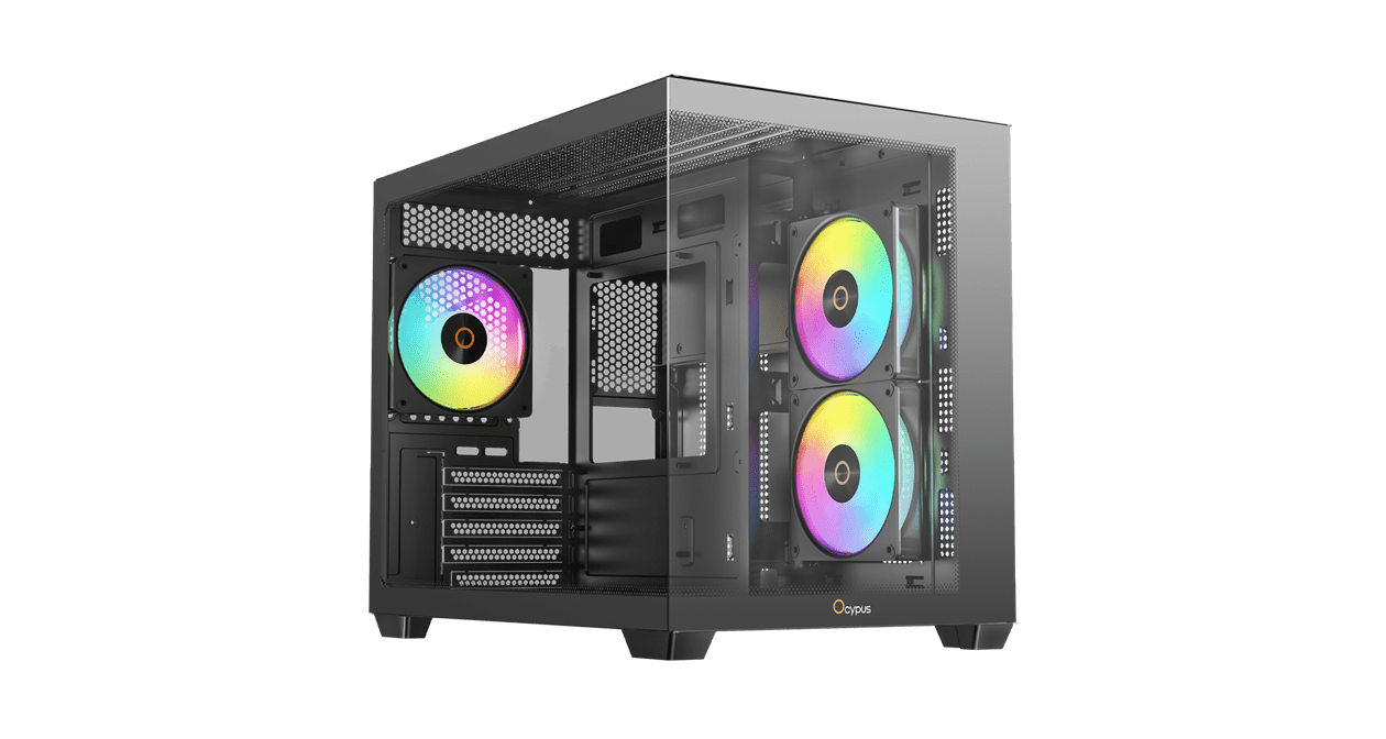 Корпус Ocypus Gamma C54 BK ARGB (Gamma-C54-BKD300XX-GL) [Midi Tower, 3 x 120 мм, черный]