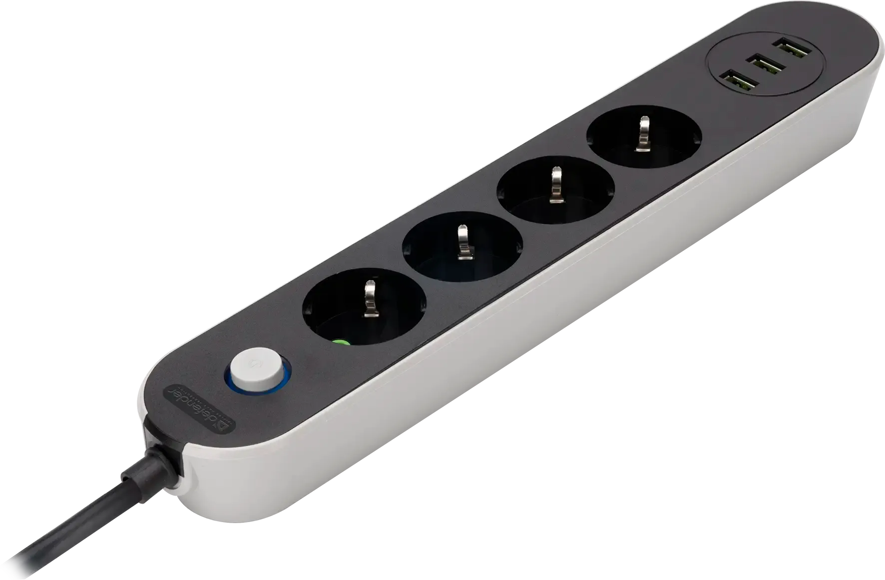 Удлинитель Defender без заземления R210 (99290) 3 м, 4 розетки, 3xUSB, черный