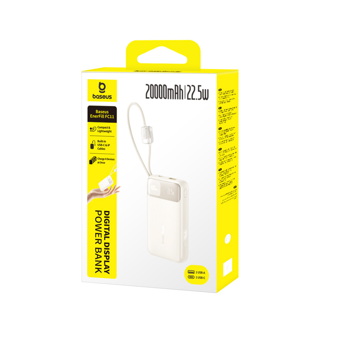 Портативный внешний аккумулятор, Baseus, EnerFill FC11, (E0027S05), 20000mAh, 22.5W,Бежевый