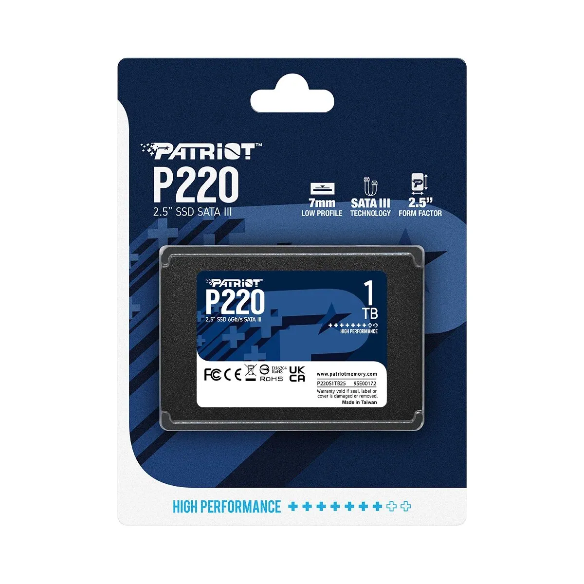 SSD накопитель Patriot P220 (P220S1TB25) [1 ТБ, 2.5" SATA III, чтение: 550 МБ/с, запись: 500 МБ/с, TLC]