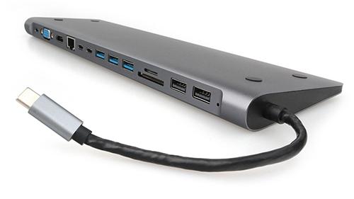 Концентратор USB Type-C, Cablexpert  A-CM-COMBO9-01 Hub 5 port, USB 2.0/3.1, HDMI/VGA/RJ45/jack 3.5/PD/SD/LAN