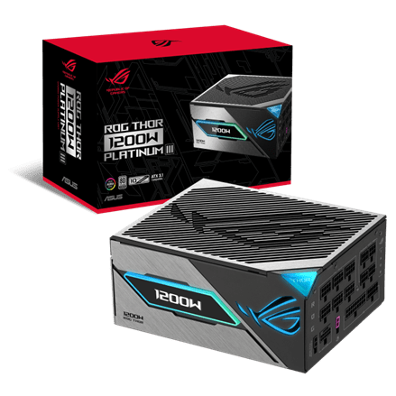 Блок питания Asus ROG Thor 1200W Platinum III (ROG-THOR-1200P3-GAMING) [1200 Вт, 80 PLUS Platinum, 7x SATA, 1 x 16 pin (12VHPWR) PCIe, 2x 4+4 pin CPU, ATX]