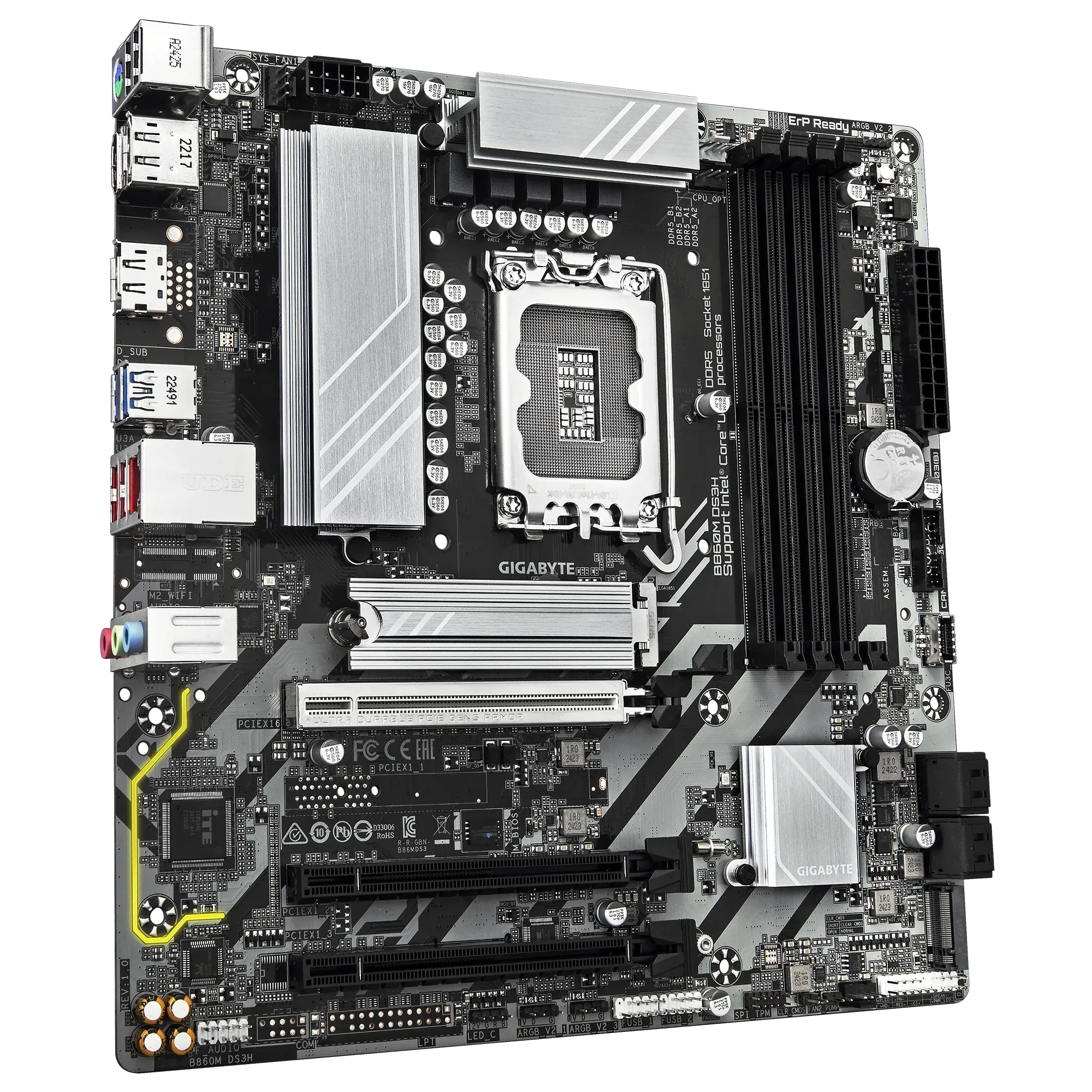 Материнская плата Gigabyte B860M DS3H [LGA 1851, Intel B860, 4xDDR 5, 2xM.2, 3xPCI-E x16, Micro-ATX]