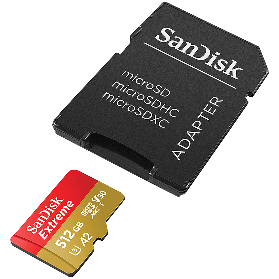 Карта памяти SANDISK Extreme microSDXC 512GB + SD Adapter, A2 C10 V30 UHS-I U3 (SDSQXAV-512G-GN6MA)