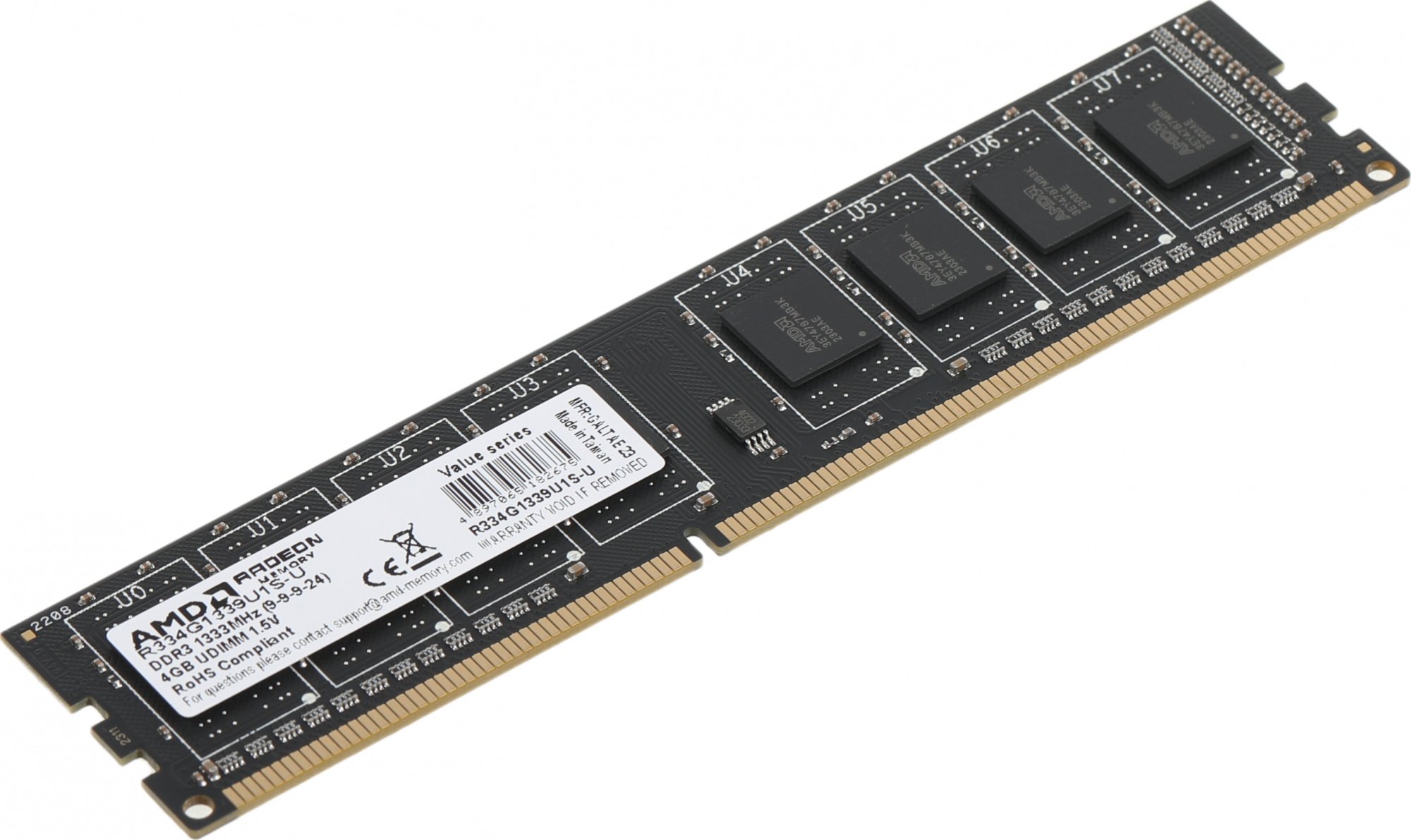Оперативная память AMD Radeon R3 Value Series (R334G1339U1S-U) [4 ГБ, DDR 3, 1333 МГц, 1.5 В]
