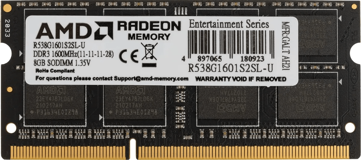 Оперативная память AMD Radeon R5 Entertainment Series (R538G1601S2SL-U) [8 ГБ, DDR 3, 1600 МГц, 1.35 В, подсветка]
