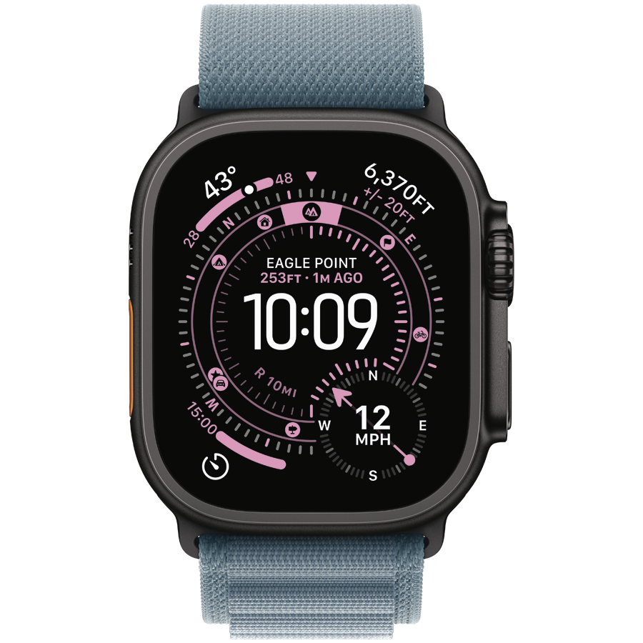 49mm Light Blue Alpine Loop - Large - Black Titanium Finish (MG9M4ZM/A) голубой + черный