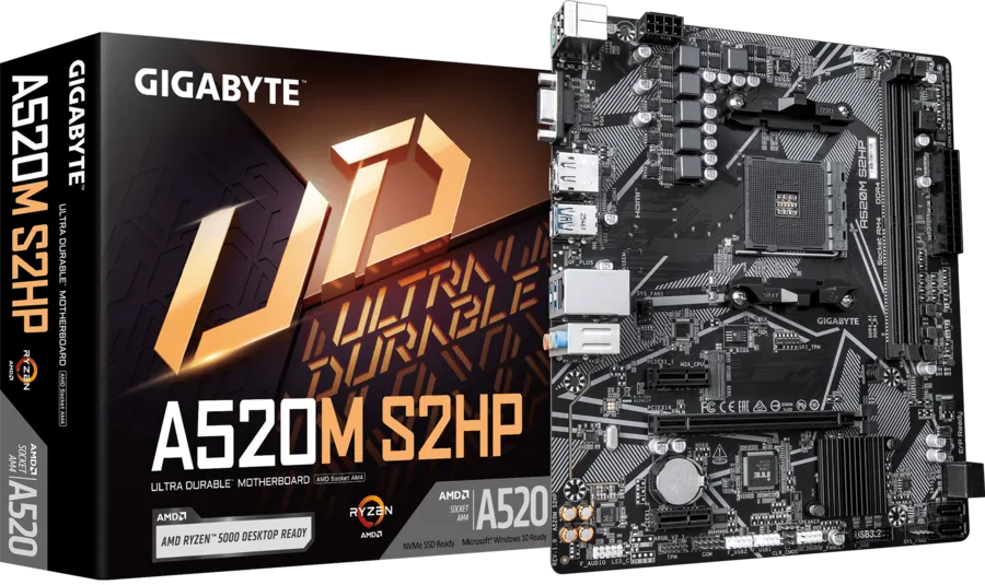 Материнская плата Gigabyte A520M S2HP [AM4, AMD A520, 2xDDR 4, 1xM.2, 1xPCI-E x16, Micro-ATX]
