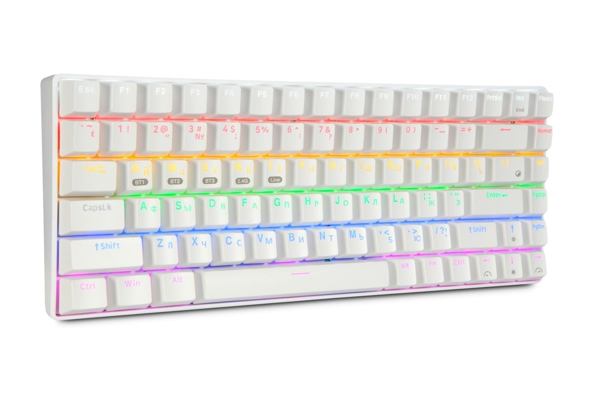 Клавиатура USB, Gembird KBW-G520L, механическая, проводная + беспроводная, подсветка, белый