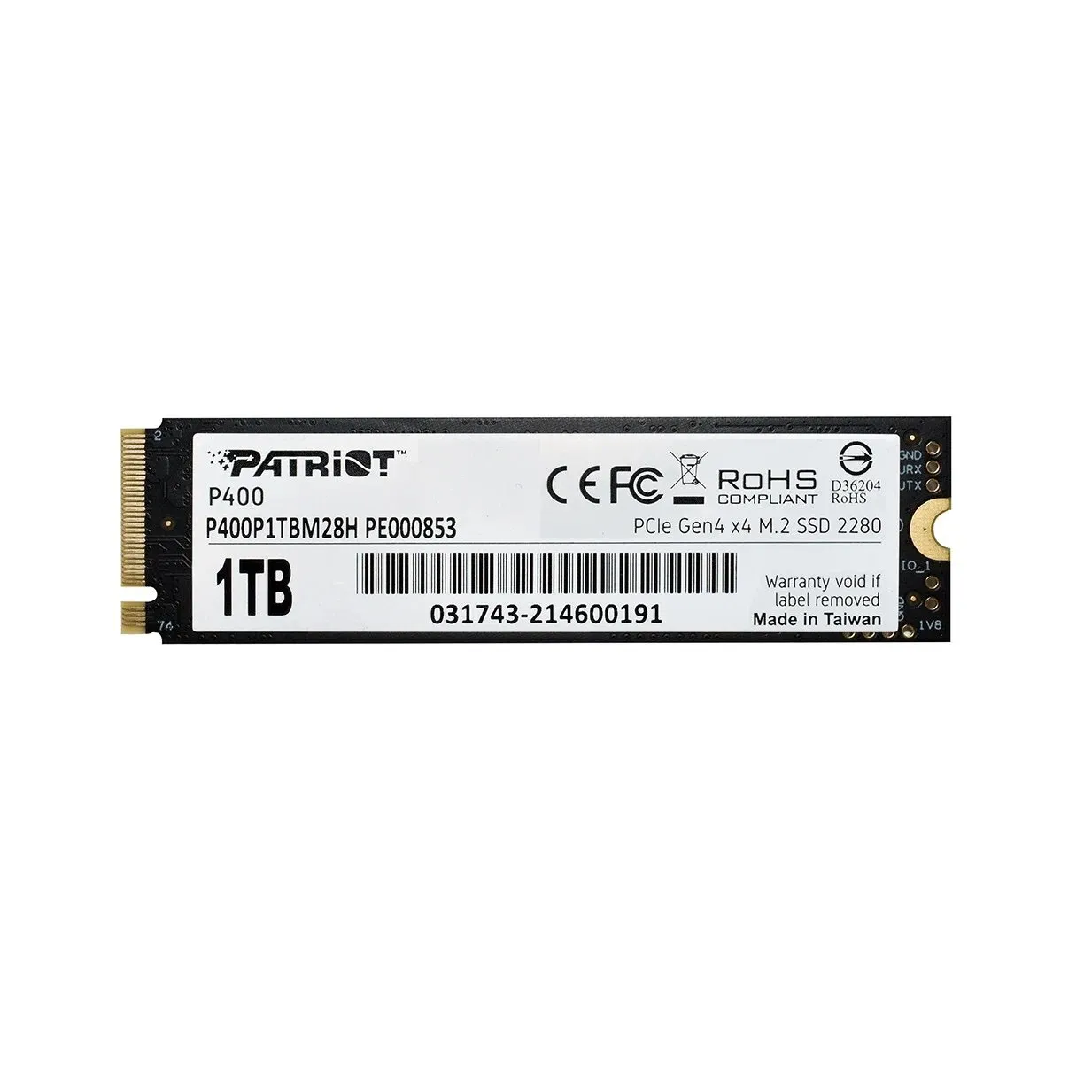 SSD накопитель Patriot P400 (P400P1TBM28H) [1 ТБ, M.2PCI-E, чтение: 5000 МБ/с, запись: 4800 МБ/с, TLC]