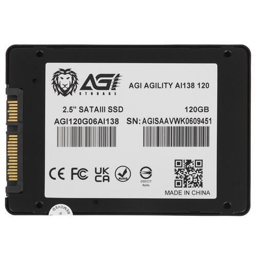 Накопитель твердотельный AGI AI138, AGI120G06AI138 [120 ГБ, 2.5" SATA III, чтение: 510 МБ/с, запись: 500 МБ/с, TLC]