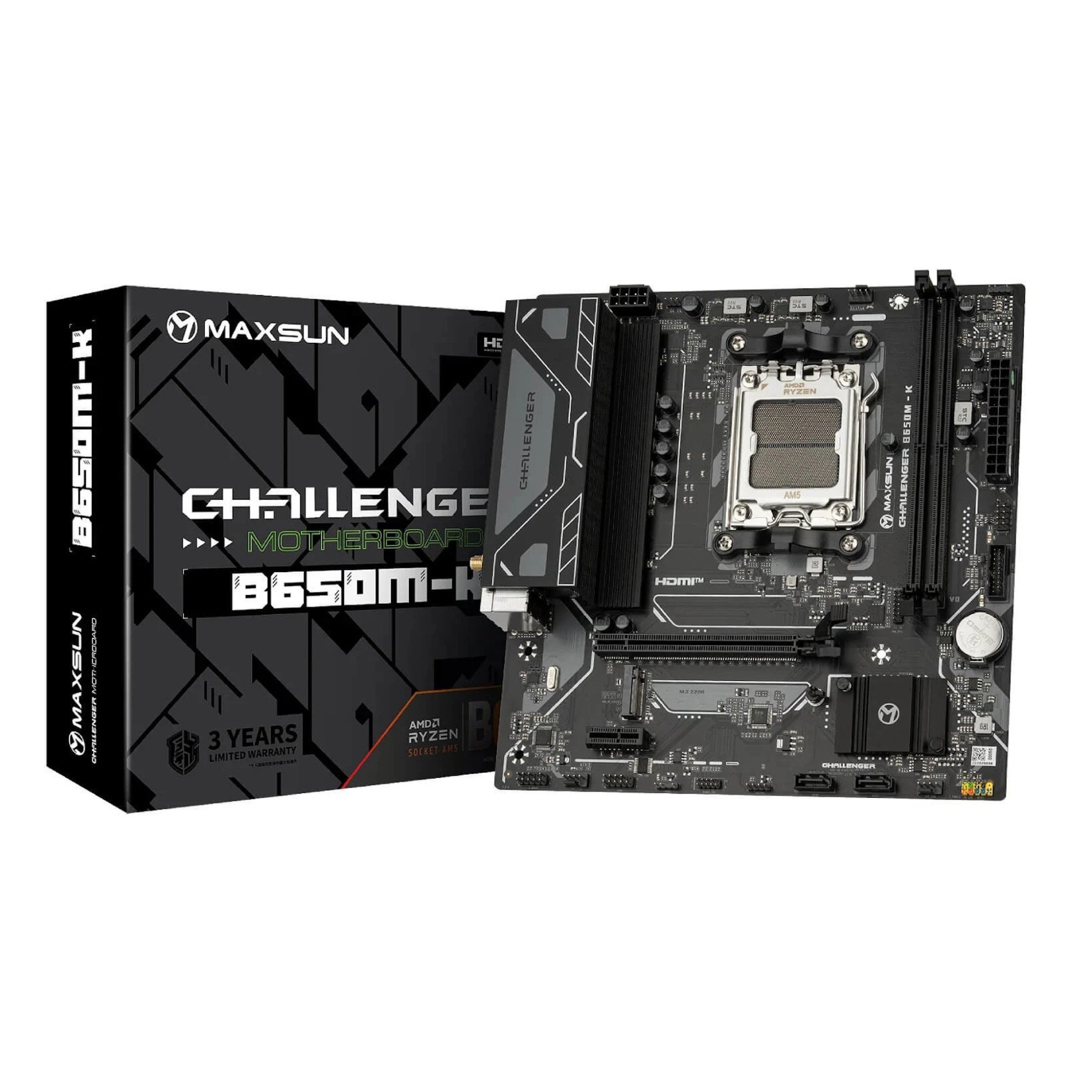 Материнская плата Maxsun Challenger B650M-K (MS-Challenger B650M-K), AM5, AMD B650, 2xDDR 5, 1xM.2, 1xPCI-E x16, Micro-ATX