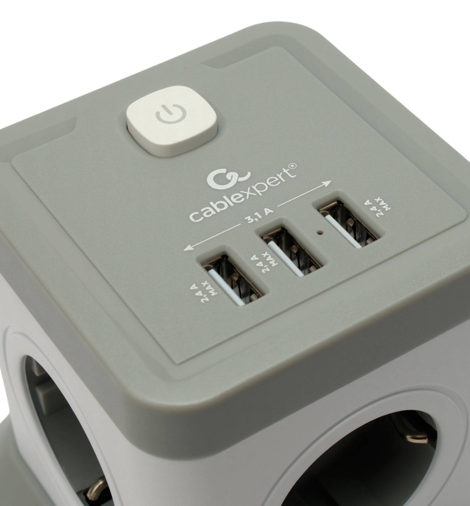 Сетевой фильтр Cablexpert Tower, TWR-4-U3-W-2, 4р, 10А, 3xUSB, 3.1А, 2м, ур.защиты 2+, коробка белый¶