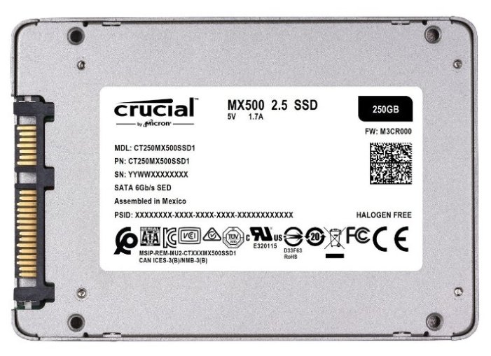 Твердотельный накопитель SSD, 250 GB, CRUCIAL MX500, CT250MX500SSD1, SATA III, 7 mm