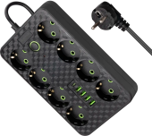 Удлинитель Defender без заземления R215 (99291) 3 м, 8 розеток, 4xUSB, черный